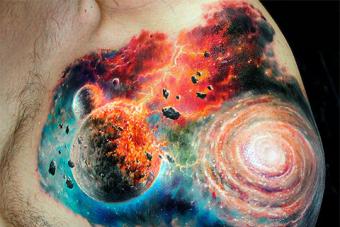 Space tattoo: planets, stars, galaxy and other sketches for guys and girls